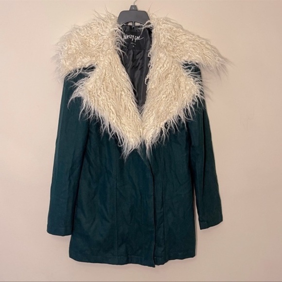 Nasty Gal wool blend faux fur zip front jacket womens size XS - Picture 5 of 10